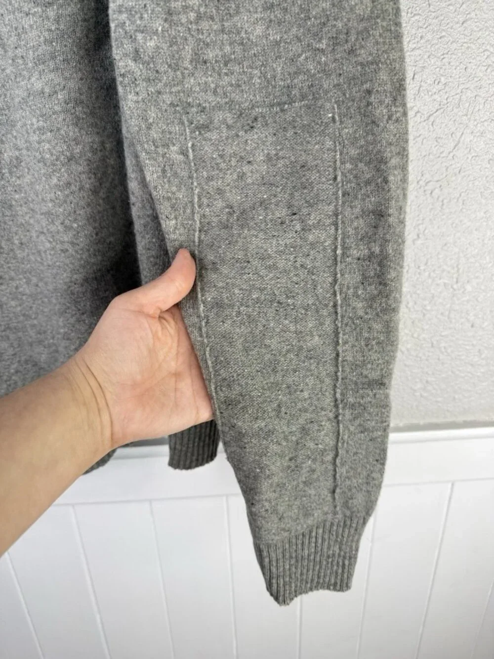 Fisherman Out Of Ireland Sweater Men XXL Gray Flecked Lambswool Knit Elbow Patch